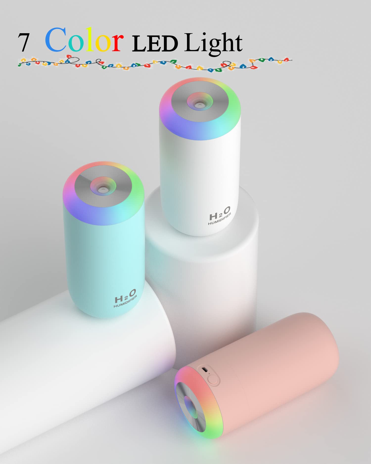 O-Mei Stars 350ml Cyan Mini Humidifier for Plants with Night Light, Cool Mist Indoor Baby Humidifier, Small Plant Care Device